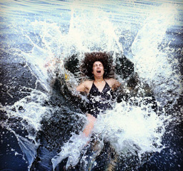 Caitlin falling into water